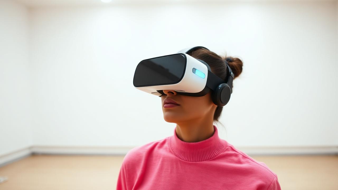 Person wearing a mixed-reality headset in a bright room